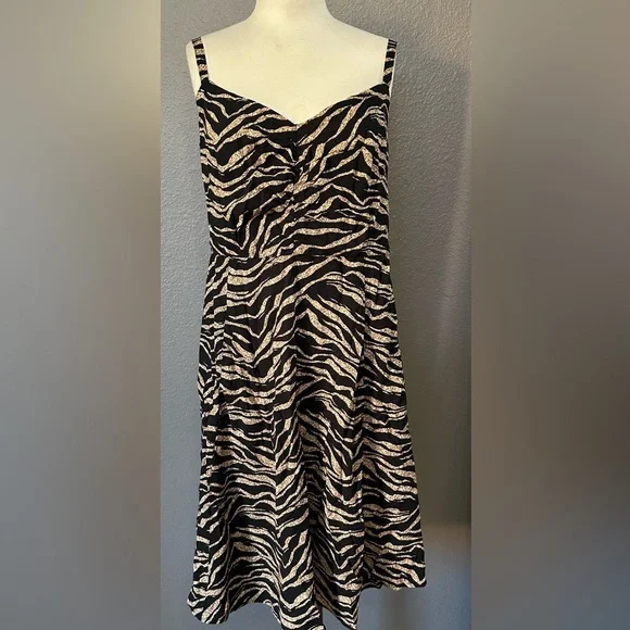 Torrid Womens Black/Brown Striped Mini Challis Skater Dress, Pocket, Plus Size 3 - Picture 3 of 15